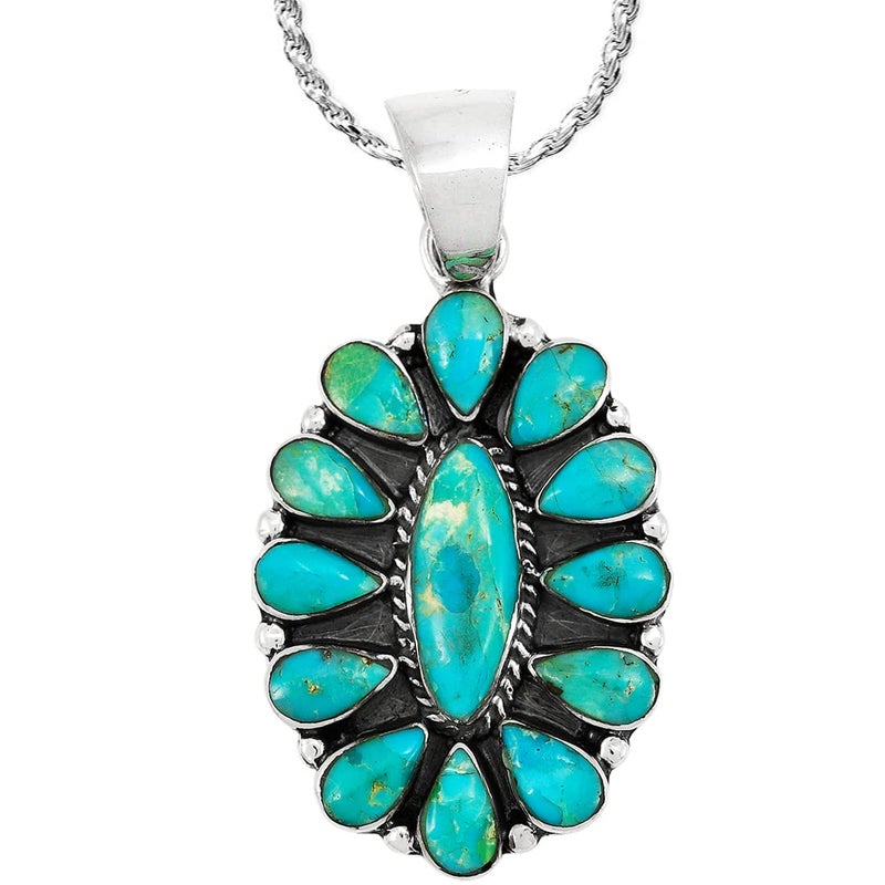 Turquoise Network Turquoise Pendant Necklace 925 Sterling Silver & Genuine Gemstones 20" (Turquoise) - Image 1